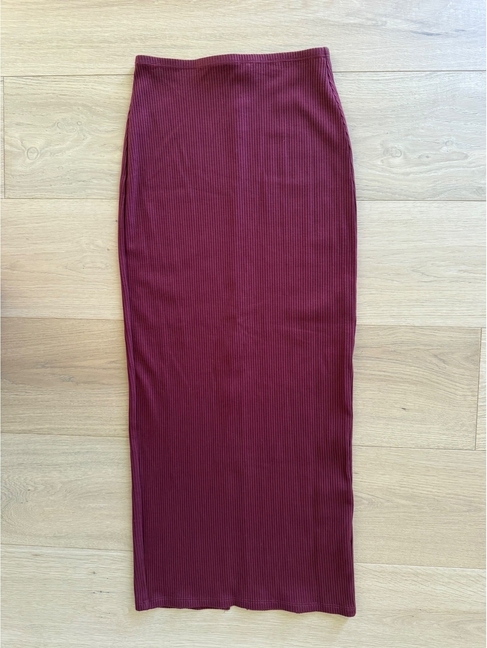 Reformation Maria Knit Midi Skirt Burgundy Ribbed Tencel Size S